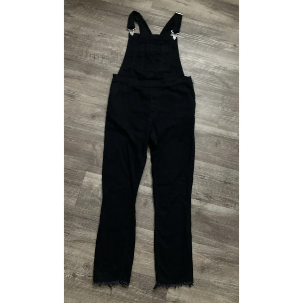 Abercrombie & Fitch Denim Bib Overalls Women's Size 27 4 Raw Hem Black Cute!